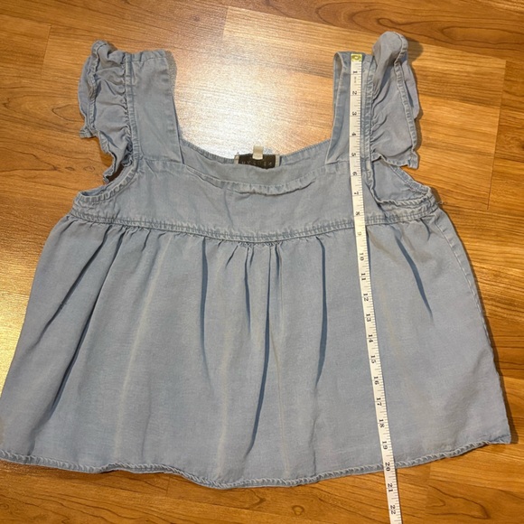 Hayden Los Angeles Tencel Square Neck Ruffle Cap Sleeve Top Light Denim Medium - Picture 13 of 13
